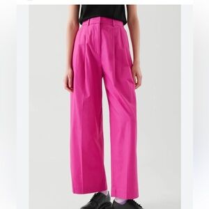 COS Fuchsia pink Wide-Leg 100% linen pleated pockets cinch waist 4/28 crop Pants